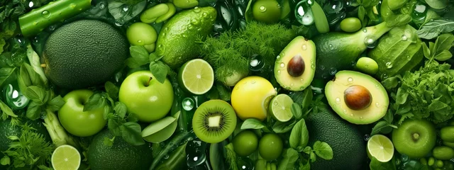Fotobehang Banner layout of green fruits and vegetables. © FurkanAli