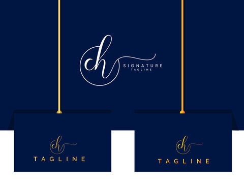 Signature ch letter logo design. Signature logo. Lettering. Hc logo. Business. Script. Font. Handwritten ch vector. Premium template. Luxur