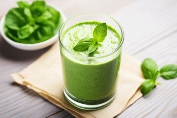 Obraz na płótnie Canvas healthy green smoothie with spinach, banana and almond milk