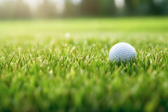 Close up of golf ball in background of beautiful golf course. lifestyle concept.of sports and hobbies.