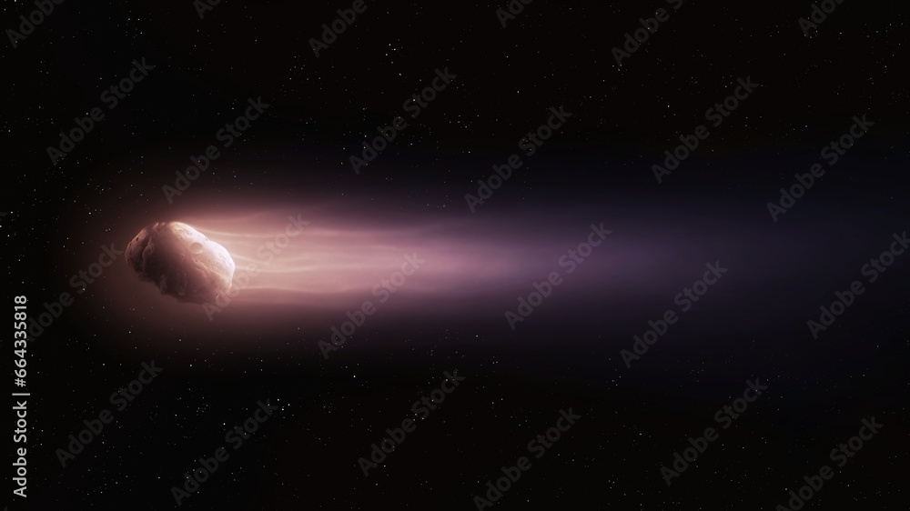 Wall mural tail and nucleus of a comet. celestial body, large meteorite. comet flies in space against the backg