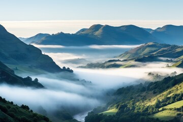 Fototapeta na wymiar mist rising over a tranquil mountain valley