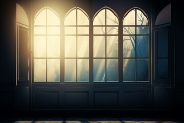 Background illustration with light coming through a window. Generative AI