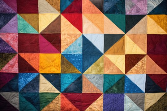 top view of a multicolored patchwork quilt
