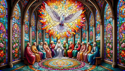 Stained Glass Chamber of Light: Mary and the Disciples at the Descent of the Holy Spirit at Pentecost