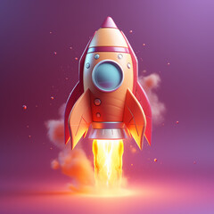 Rocket flying in the sky. 3d illustration. Business concept.