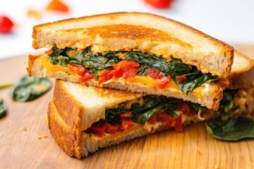 vegan grilled cheese sandwich cut in half