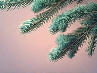 Painted fir branch on volumetric pastel background.