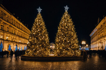 Fototapeta na wymiar Christmas tree on the city square