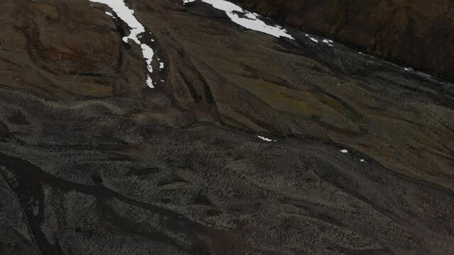 Svalbard (Spitsbergen) drone view near Longyearbyen . Island surface in spirng, some snow.