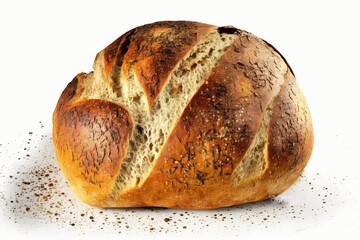 Fresh, well-baked bread sprinkled with poppy seeds on a white background. AI generated