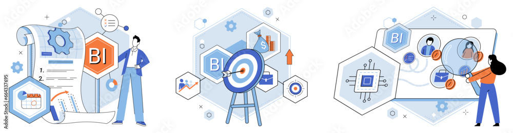 Poster business strategy. vector illustration project management involves coordinating tasks and resources 