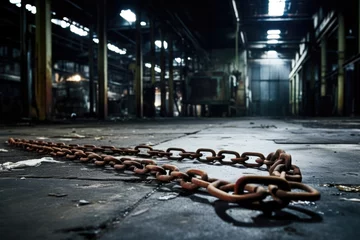 Fotobehang broken chain on a deserted factory floor © Alfazet Chronicles