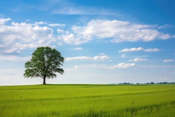 Fototapeta na wymiar a lone tree in an open green field