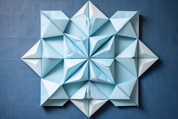 origami wall art decoration on a light blue wall