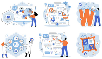 KPI. Business. Vector illustration Companies strive for marketing success through effective strategies Measurement key metrics is essential for tracking progress Business development focuses on growth