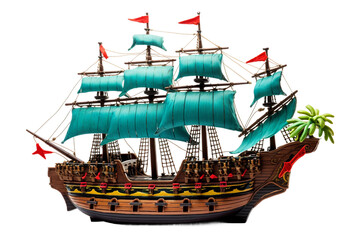 Toy Pirate Ship isolated on transparent background, Generative Ai