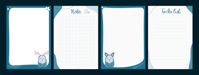 Winter note, to-do list template. Set of to do list and notes. Template for agenda, planners, checklists, notebooks, cards and other stationery. Event planner template. Layout in A5.