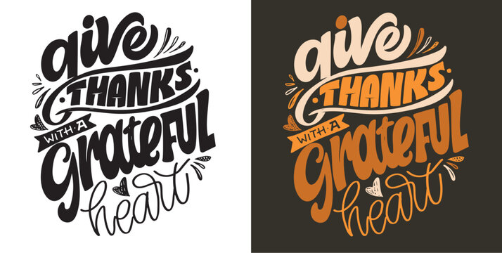 Lettering postcard about thanksgiving, blessing, grateful, thankful, pumpkin pie. Happy thanksgiving day.