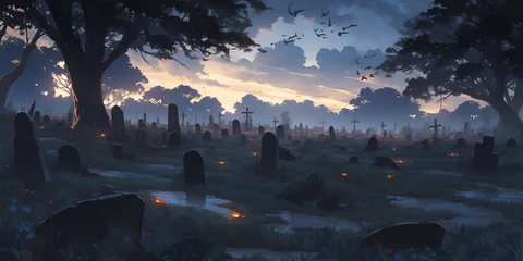 Fotobehang TRPGやゲームの背景として使える不気味な墓地 © design ASTRAL