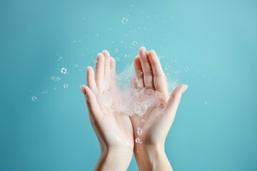 Female hands using liquid soap. Female clean care wash sanitary. Generate ai