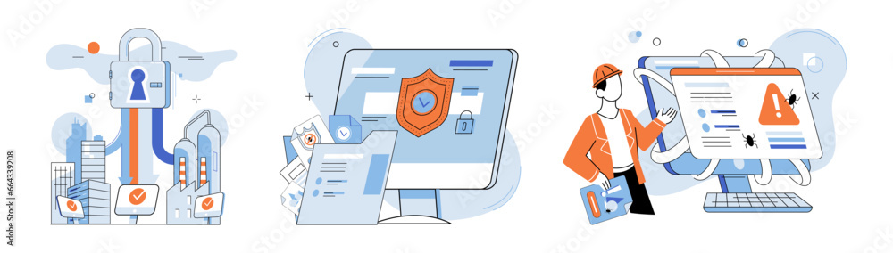 Poster information privacy. vector illustration. services manage databases must prioritize datsecurity and 