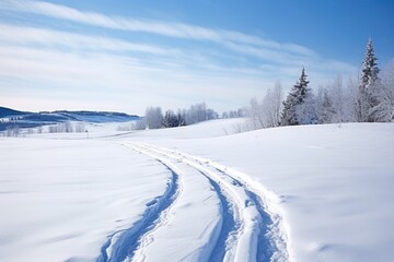 Fototapeta na wymiar snowy landscape with ski tracks