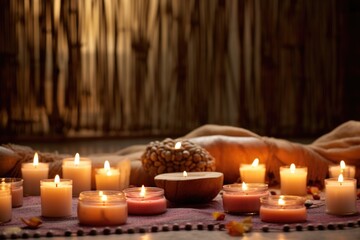 candles burning softly around a serene meditation spot
