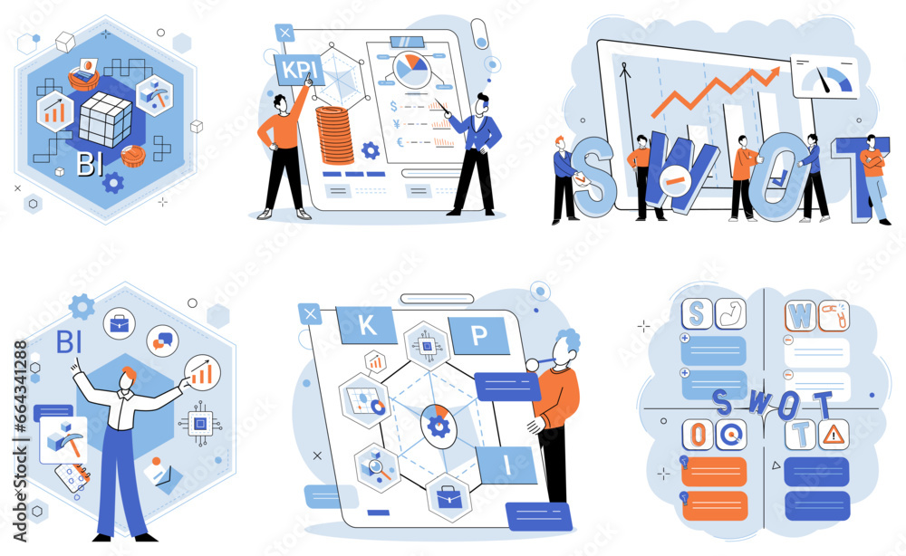 Poster kpi. business. vector illustration optimization maximizes efficiency and performance kpis provide me
