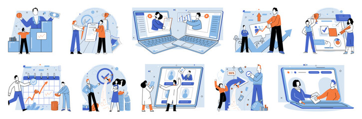 Established business. Vector illustration. Ideas are fuel for business innovation and growth Corporate icons represent abstract concepts in visual form Cooperation among employees is crucial