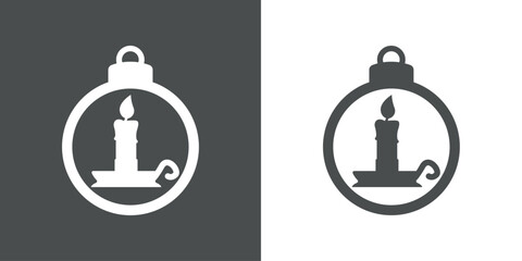 Tiempo de Navidad. Logo con silueta de bola de navidad con vela de cera encendida en candelero para su uso en invitaciones y felicitaciones - obrazy, fototapety, plakaty