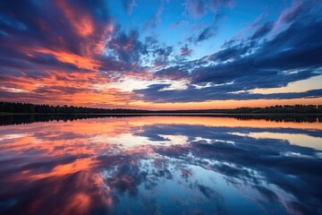 Fototapeta premium clouds reflecting in a calm lake at sunset
