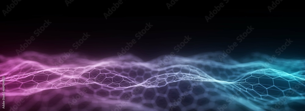 Poster digital technology wave. dark cyberspace with colors motion dots and lines. futuristic digital backg