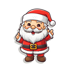 Sticker Santa Claus cartoon desing white background. Christmas and New Year concept. Generative Ai.