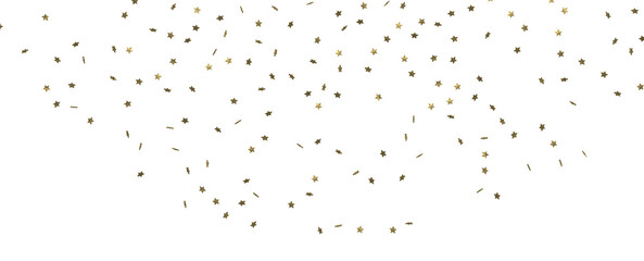 XMAS Banner with golden decoration. Festive border with falling glitter dust and stars.