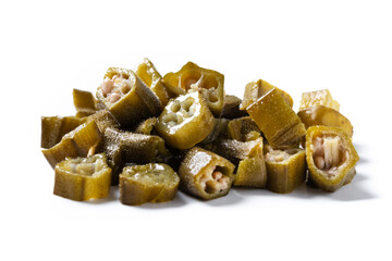 Okra slices isolated on white background