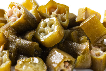 Okra slices isolated on white background