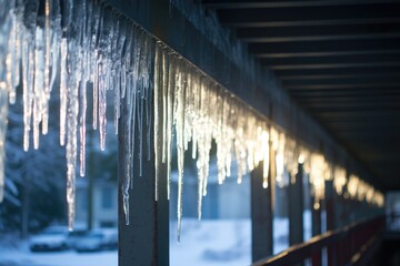 icicles hanging from a pedestrian bridge