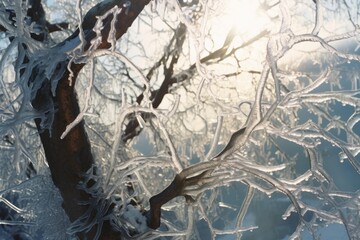 ice-encrusted tree branches glittering in sunlight