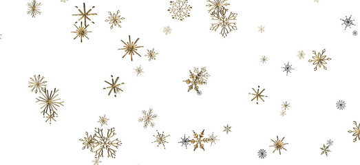 golden openwork shiny snowflakes, star, 3D rendering.