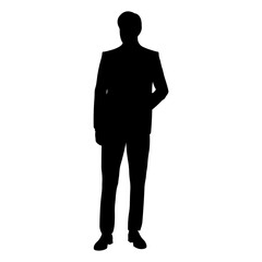 Business man.Vector silhouette of standing man in suit isolated on white background.