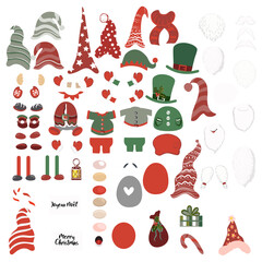 Collection of vector elements for cartoon Christmas gnomes creation