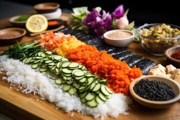 Fototapeta premium deconstructed sushi roll with loose ingredients