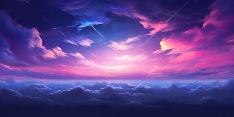 Foto op Plexiglas Surreal cosmic landscape with colorful night sky. Abstract night sky with dreamy moon and stars. Bright skyline at dusk. Nature masterpiece. Magical universe. Mystical clouds © Bussakon