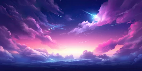 Türaufkleber Surreal cosmic landscape with colorful night sky. Abstract night sky with dreamy moon and stars. Bright skyline at dusk. Nature masterpiece. Magical universe. Mystical clouds © Bussakon