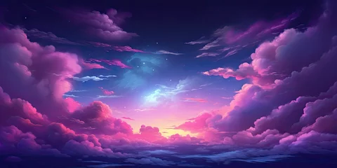 Foto op Canvas Surreal cosmic landscape with colorful night sky. Abstract night sky with dreamy moon and stars. Bright skyline at dusk. Nature masterpiece. Magical universe. Mystical clouds © Bussakon