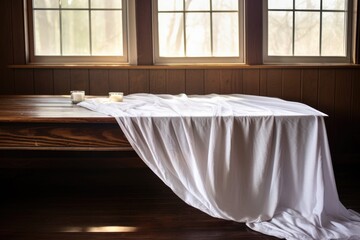 white tallit laid on a wooden table
