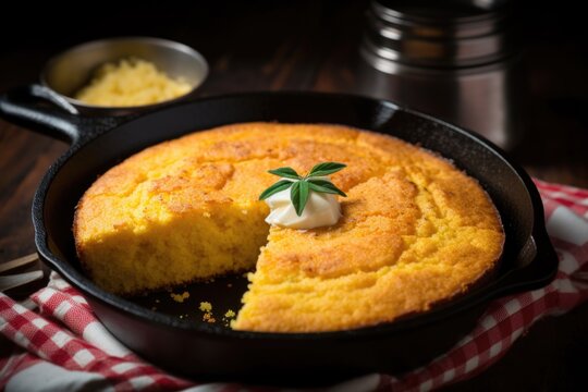 traditional cornbread in a cast iron skillet