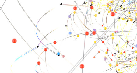 Multi color connected lines and dots network 3d illustration