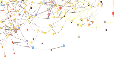 Gene lines and nodes, biological gene structure, 3d rendering.